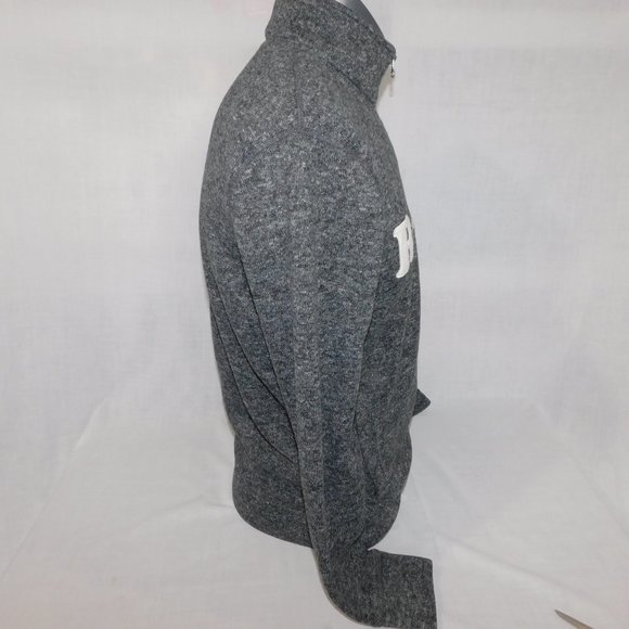 ROOTS Mens M Gray Salt & Pepper 1/4 Zip Fleece Lined Pullover Sweater Spellout - Picture 9 of 13